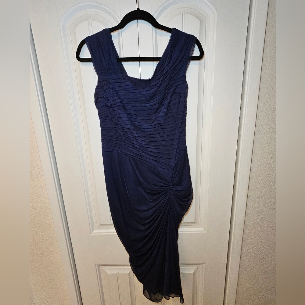 Tadashi Shoji Blue Asymmetrical Ruched Cocktail Dress